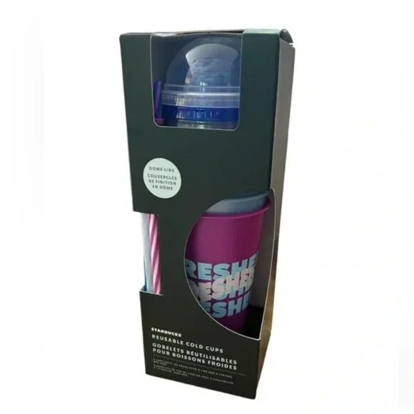 Starbucks 5 Pack Multicolor Plastic Reusable Cold Cups w/Dome Lid - 24oz New/Box - Picture 1 of 2